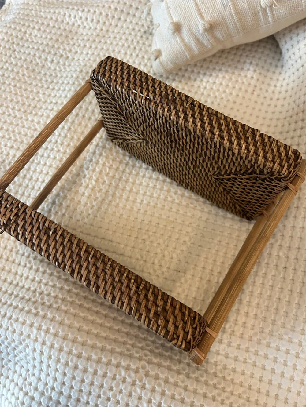 Woven Two-Tier Rattan Bathroom Shelf - Brown
